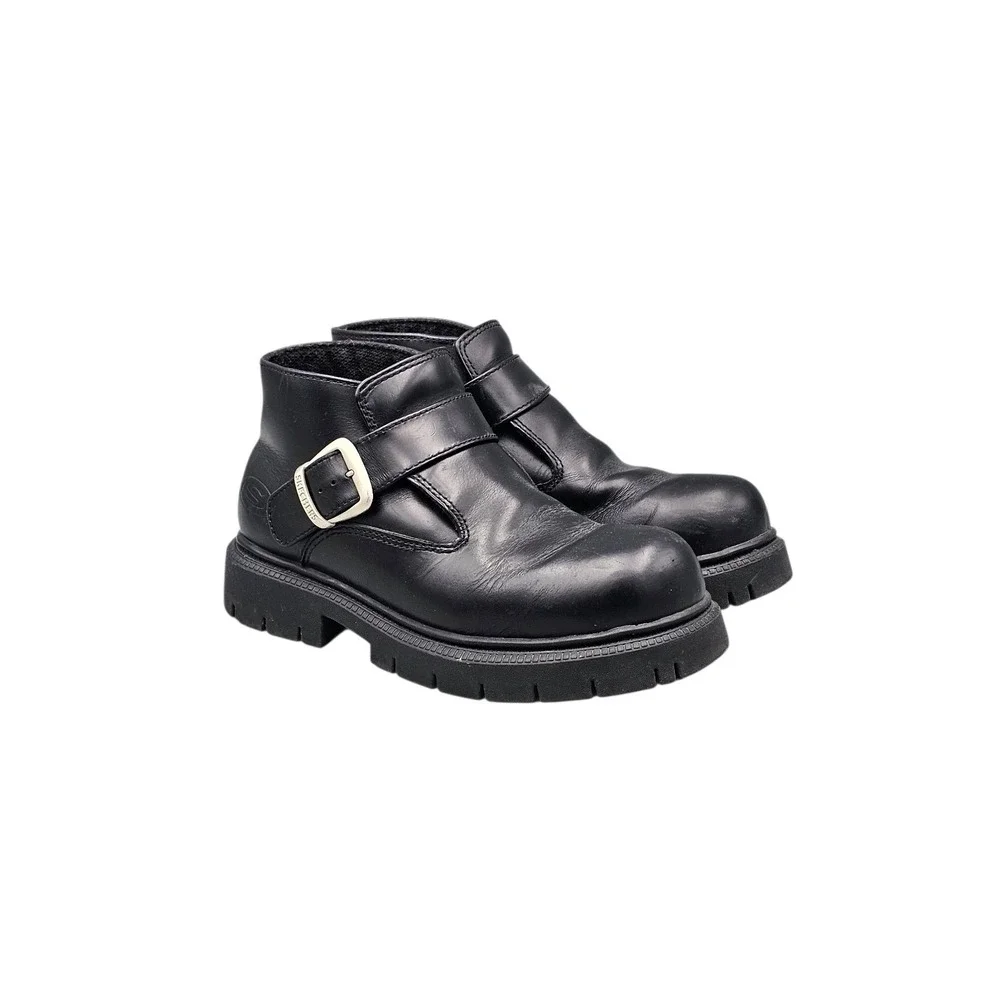 Skechers Men's Size 9 US VGC Black Leather Y2K Chunky Buckle Strap Moto‎ Boots